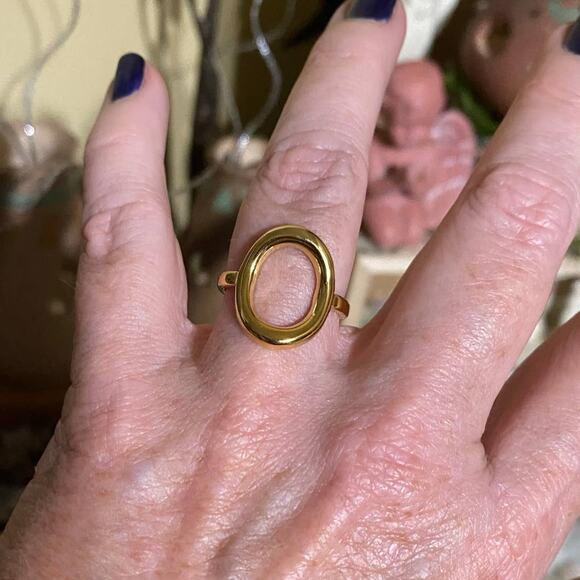 Gold Oval Open Ring-Adjustable Stainless Ring - Picture 5 of 6